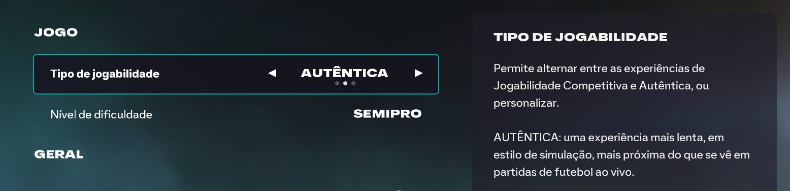EAFC 26 menu de configuração autentica